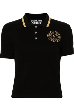 VERSACE V-Emblem piqu?? polo shirt