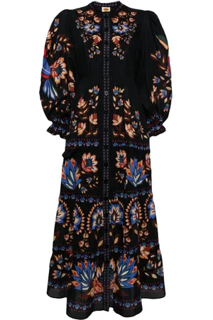 Paisley Print Embroidered Dress in LENZING™ ECOVERO™ Black