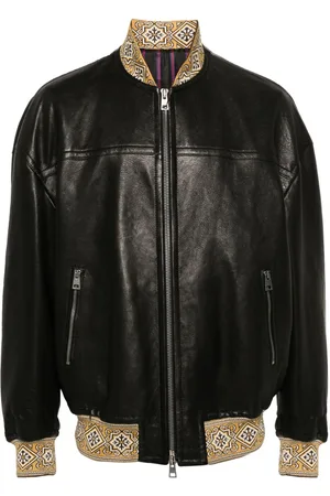 Etro Embroidered-logo leather jacket