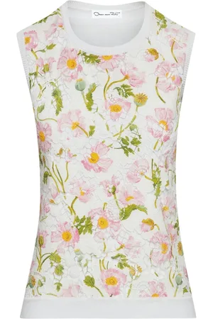 Oscar de la Renta Floral-embroidered round-neck tank top