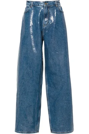 Serafini Coated-finish wide-leg trousers