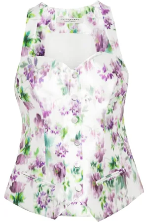 Serafini Floral-print sweetheart-neck top