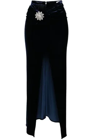 Paco rabanne Crystal-brooch velvet midi skirt