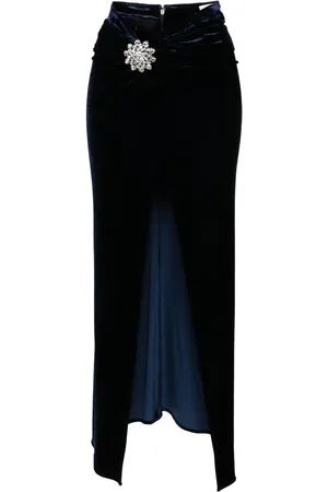 Paco rabanne Crystal-brooch velvet midi skirt