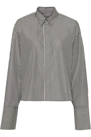 Ami Striped cropped cotton shirt