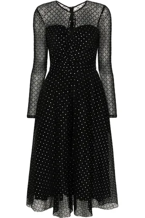 NISSA Glitter-dots flared midi dress