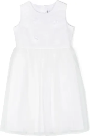 Il gufo Floral-appliqué tulle flared dress