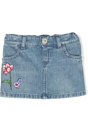 VERSACE Floral-embroidery denim miniskirt