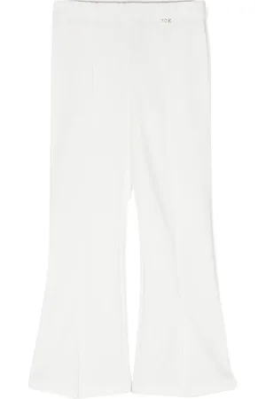 Floral-appliqué split-hem flared pants in white - Magda Butrym