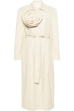MAGDA BUTRYM Floral-appliqué belted trench coat