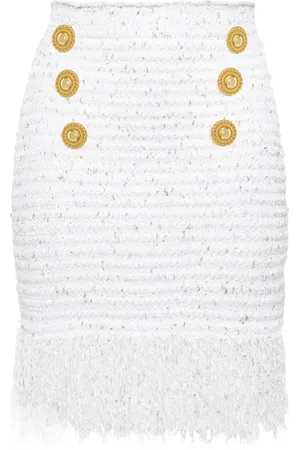 Balmain 6-Button fringed tweed skirt