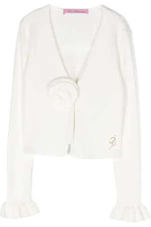 MISS BLUMARINE Floral-appliqu?? ribbed cardigan