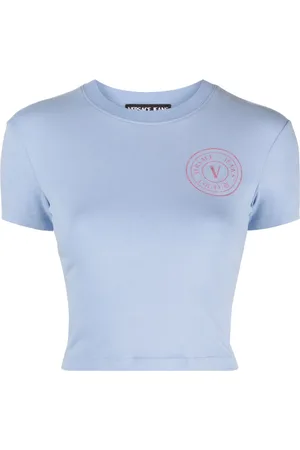 VERSACE Glitter-logo cropped cotton T-shirt