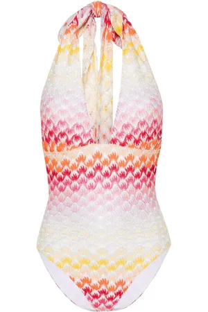 Missoni Knitted-overlay halterneck swimsuit