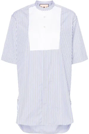 Plan C Halo-stripe panelled cotton shirt