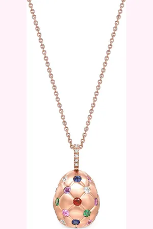 Faberge 18kt rose gold Treillage Egg multi-stone pendant necklace