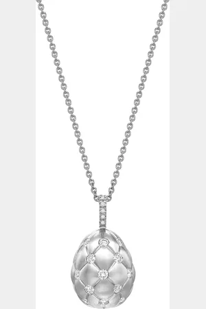 Faberge 18kt white gold Treillage Egg diamond pendant necklace
