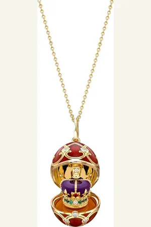 Faberge 18kt yellow gold Heritage Coronation Crown Surprise diamonds locket pendant