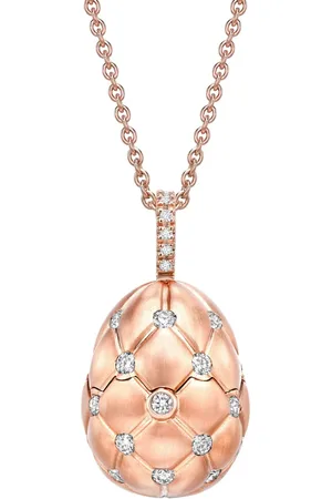 Faberge 18kt rose gold Treillage Heart Surprise Egg diamonds and ruby pendant necklace