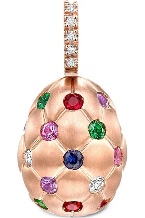 Faberge 18kt rose gold Treillage Egg multi-stone pendant