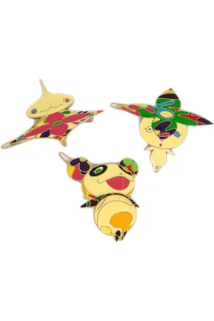 LOUIS VUITTON X Takashi Murakami 1990-2000s Panda Onion Head Flower Boy hair barrettes (set of three)