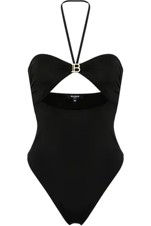 Balmain Logo-plaque halterneck one-piece