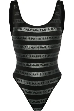 Balmain Open-back logo-print swimsuit