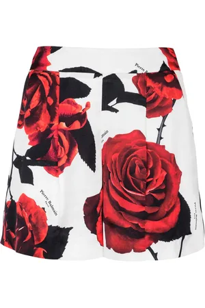 Balmain Rose-print satin shorts