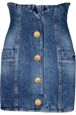 Balmain Curved-waist denim miniskirt