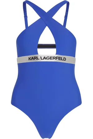 Karl Lagerfeld Logo-waistband halterneck swimsuit