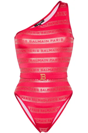Balmain One-shoulder logo-print swimsuit