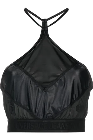VERSACE Tulle-panelled crop top