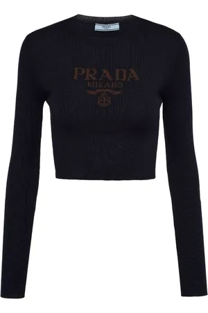 Prada Logo-intarsia cropped silk jumper