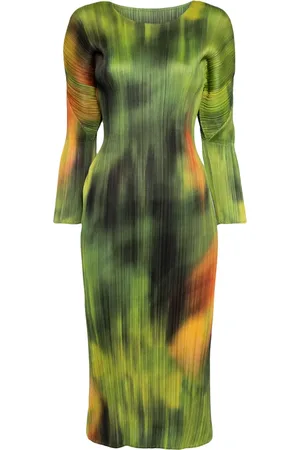 PLEATS PLEASE ISSEY MIYAKE Turnip & Spinach pliss?? midi dress