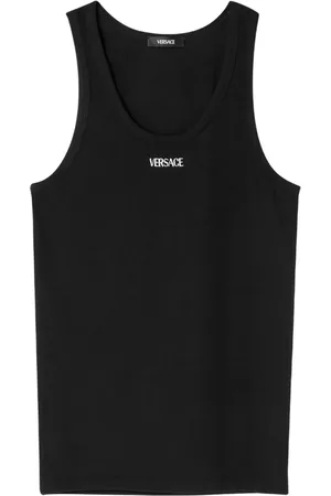 VERSACE Logo-embroidered ribbed tank top