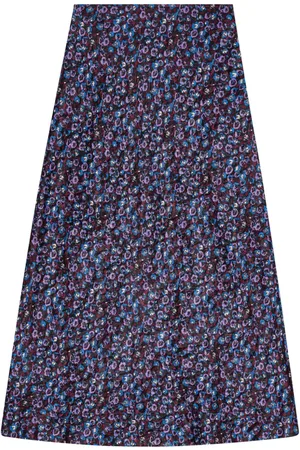Ganni Floral-print satin midi skirt