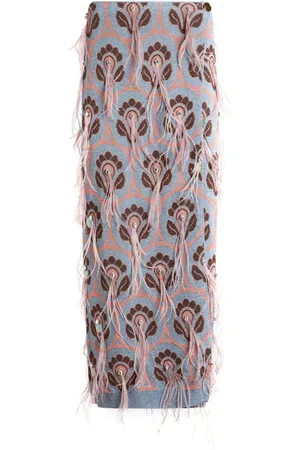 Etro Feather-detail jacquard midi skirt
