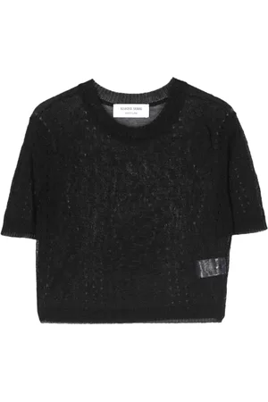 Marine Serre Pointelle-knit cropped blouse