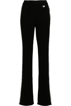 OFF-WHITE Side-stripe ribbed flared trousers