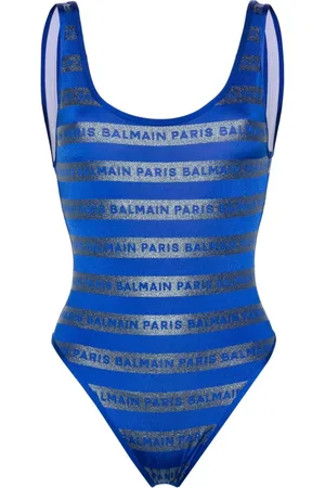 Balmain Glittery logo-stripes swimsuit
