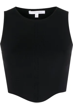 Patrizia Pepe Logo-plaque ribbed-knit cropped top