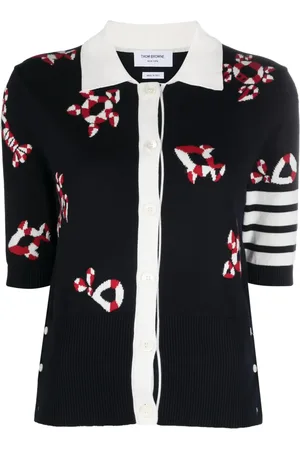 Thom Browne 4-Bar intarsia knit polo cardigan