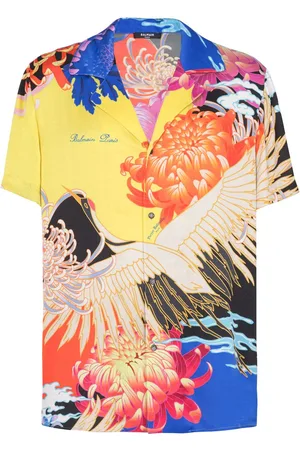 Balmain Crane-print satin shirt