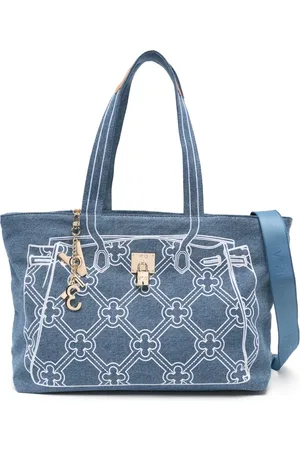 V°73 Motif-embroidered denim shoulder bag