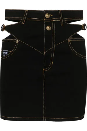VERSACE Baroque buckle denim mini skirt
