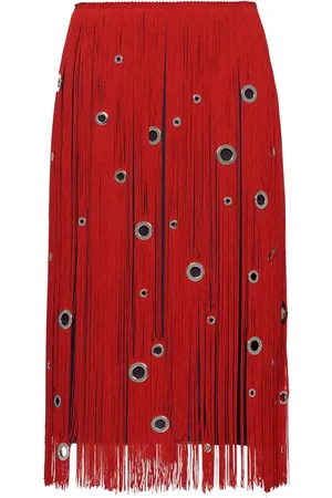 Prada Eyelet-embellished fringe skirt