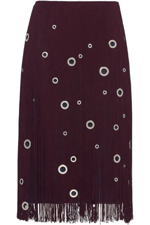 Prada Eyelet-embellished fringed midi skirt