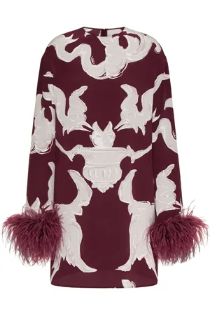 VALENTINO GARAVANI Feather-embellished patterned midi dress