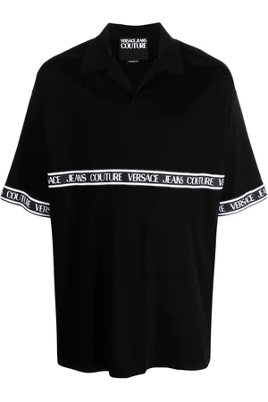 VERSACE Logo-tape cotton polo shirt