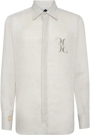 BILLIONAIRE Monogram-embroidered linen shirt